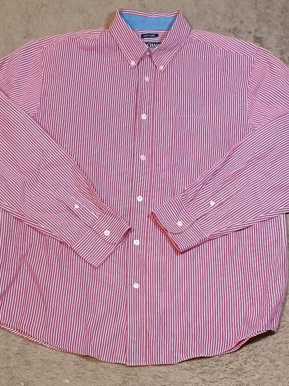 Chaps/Button Down Shirt/Mens Large Red White Stripe Preppy Classic Coastal Offic